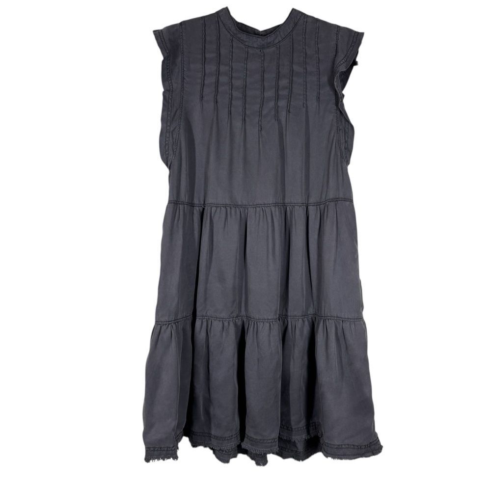 Anthropologie Jenee Tiered Pin Tuck Dress Gray Boho Key Hole Women’s Medium